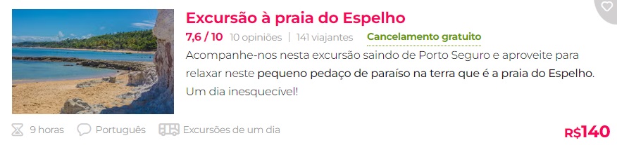 Excursão para Praia do Espelho Porto Seguro 